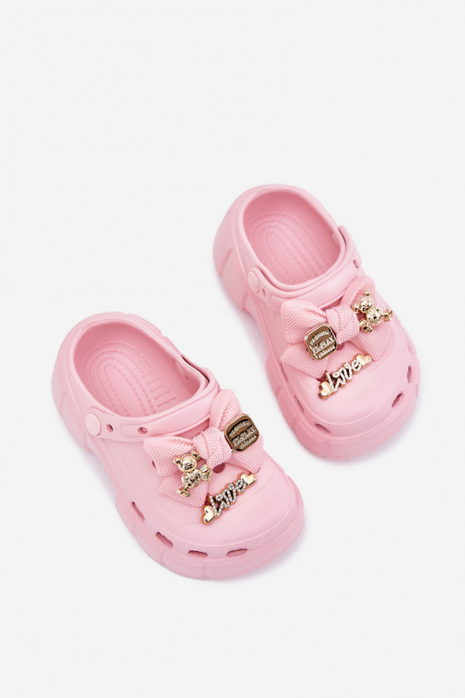Pantofole Infantile Infantile Pantofole leggere con nastri I Ozdobami colore rosa Selvana Pantofole Infantile Infantile Pantofole leggere con nastri I Ozdobami colore rosa Selvana