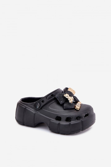 Pantofole Infantile Infantile Pantofole leggere con nastri I Ozdobami colore nero Selvana