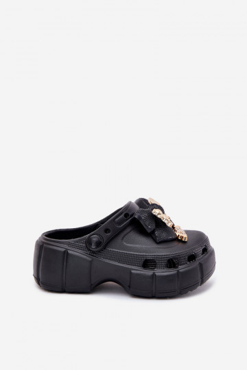 Pantofole Infantile Infantile Pantofole leggere con nastri I Ozdobami colore nero Selvana 2