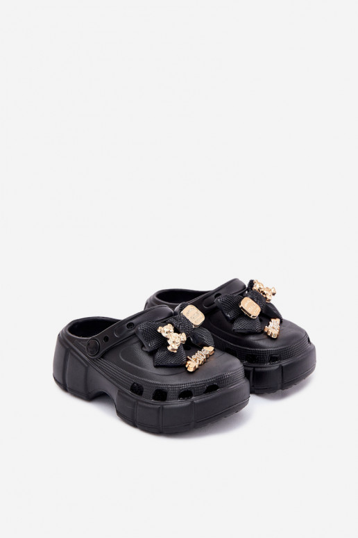 Pantofole Infantile Infantile Pantofole leggere con nastri I Ozdobami colore nero Selvana Pantofole Infantile Infantile Pantofole leggere con nastri I Ozdobami colore nero Selvana