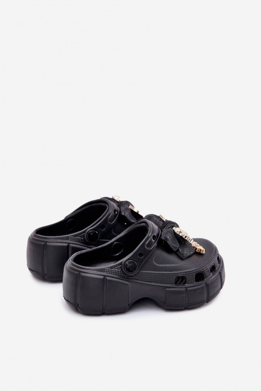 Pantofole Infantile Infantile Pantofole leggere con nastri I Ozdobami colore nero Selvana Pantofole Infantile Infantile Pantofole leggere con nastri I Ozdobami colore nero Selvana