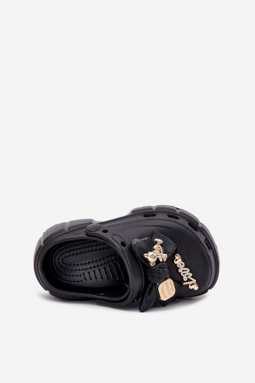 Pantofole Infantile Infantile Pantofole leggere con nastri I Ozdobami colore nero Selvana Pantofole Infantile Infantile Pantofole leggere con nastri I Ozdobami colore nero Selvana