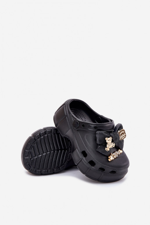 Pantofole Infantile Infantile Pantofole leggere con nastri I Ozdobami colore nero Selvana Pantofole Infantile Infantile Pantofole leggere con nastri I Ozdobami colore nero Selvana