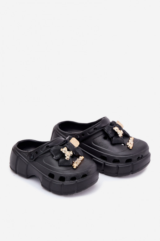 Pantofole Infantile Infantile Pantofole leggere con nastri I Ozdobami colore nero Selvana Pantofole Infantile Infantile Pantofole leggere con nastri I Ozdobami colore nero Selvana