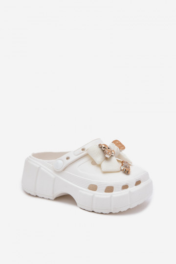 Pantofole Infantile Infantile Pantofole leggere con nastri I Ozdobami Colore bianco Selvana