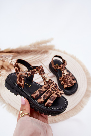 Sandali per bambini con dettagli decorativi e stampa leopardata