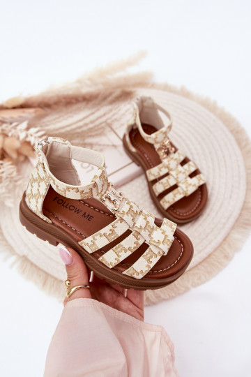 Sandali tipo gladiatore per bambini con dettagli color oro color sabbia