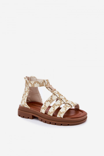 Sandali tipo gladiatore per bambini con dettagli color oro color sabbia 2