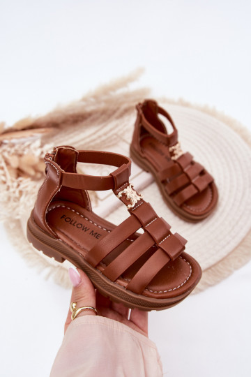 Sandali tipo gladiatore per bambini con dettagli color oro color marrone