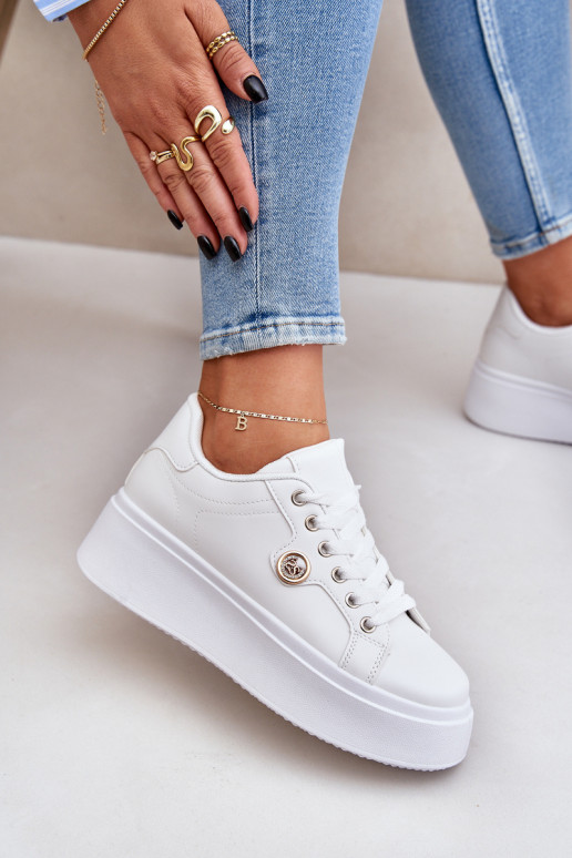 Eko Pelle Scarpe modello sneakers con una piattaforma Ze colore doratom Detalem Colore bianco Zingie