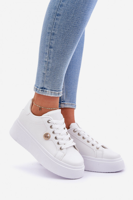 Eko Pelle Scarpe modello sneakers con una piattaforma Ze colore doratom Detalem Colore bianco Zingie