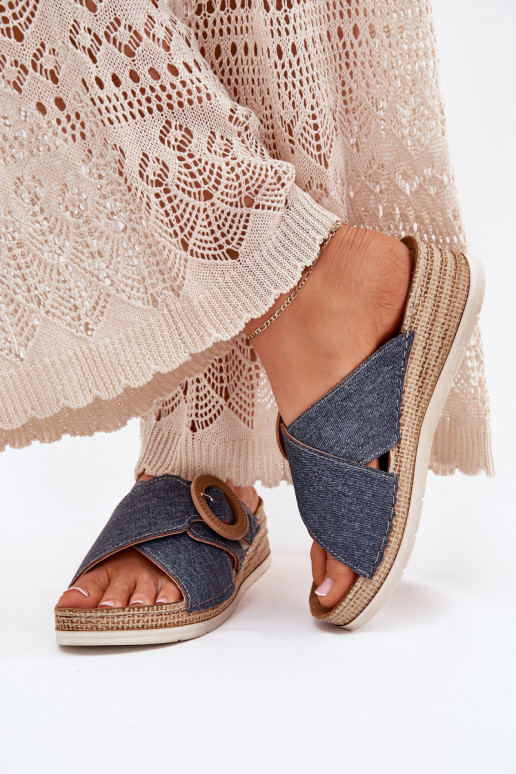 Pantofole da donna Su un cuneo decorare con fibbie Inblu RV000012 colore blu