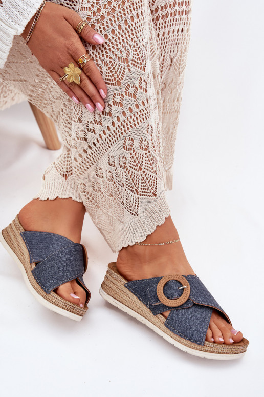 Pantofole da donna Su un cuneo decorare con fibbie Inblu RV000012 colore blu