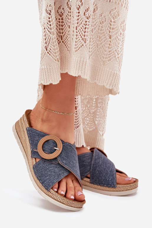 Pantofole da donna Su un cuneo decorare con fibbie Inblu RV000012 colore blu