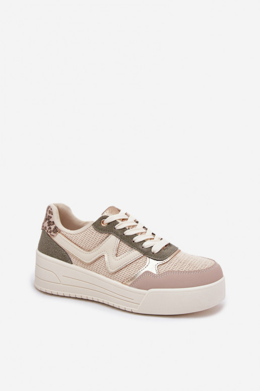 Scarpe modello sneakers Femminile con una piattaforma con motivi di pelliccia di leopardo beige Kelsia
