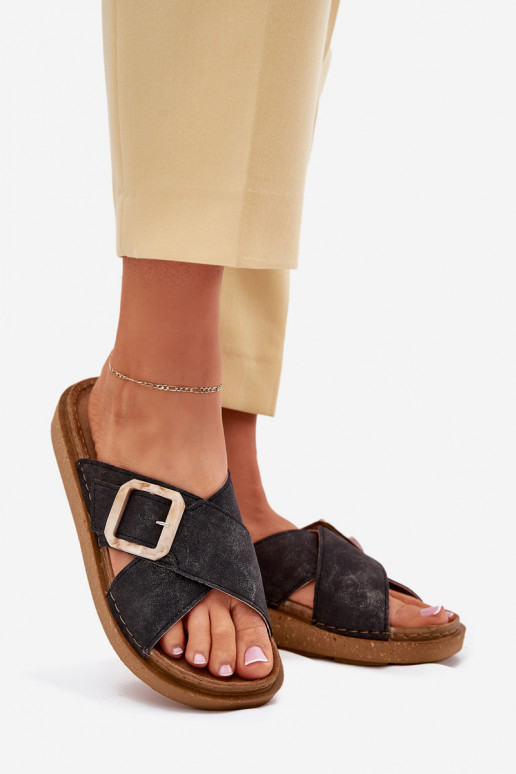 Pantofole da donna con fibbie Inblu ED000025 colore nero