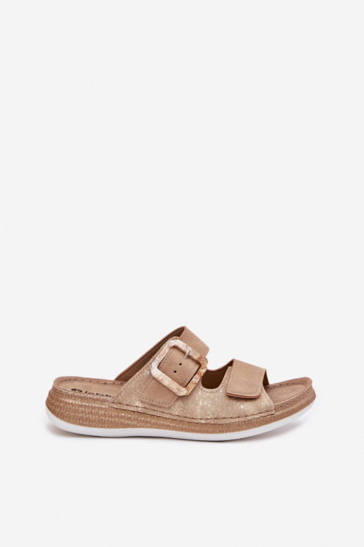 Pantofole da donna con fibbie I con chiusura adesivaem INBLU MK000013 beige