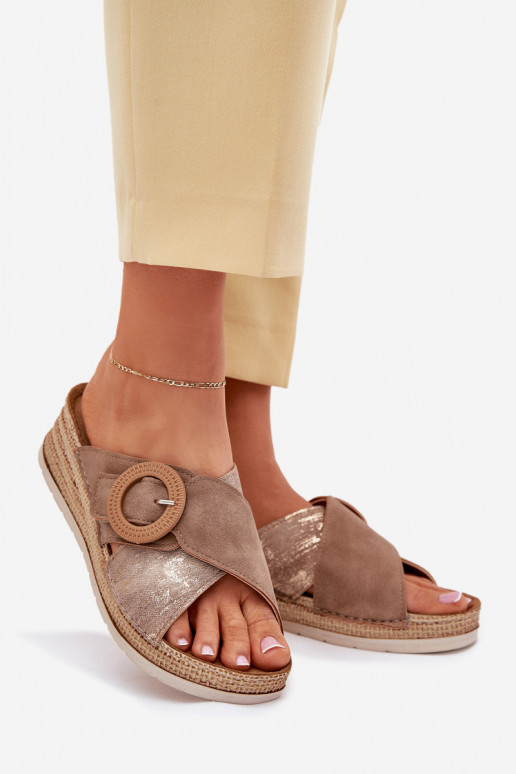 Pantofole da donna Su un cuneo decorare con fibbie Inblu RV000012 colore marrone