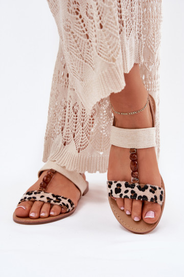 Sandali piatti da donna con perline a motivo leopardo color sabbia Virona 2