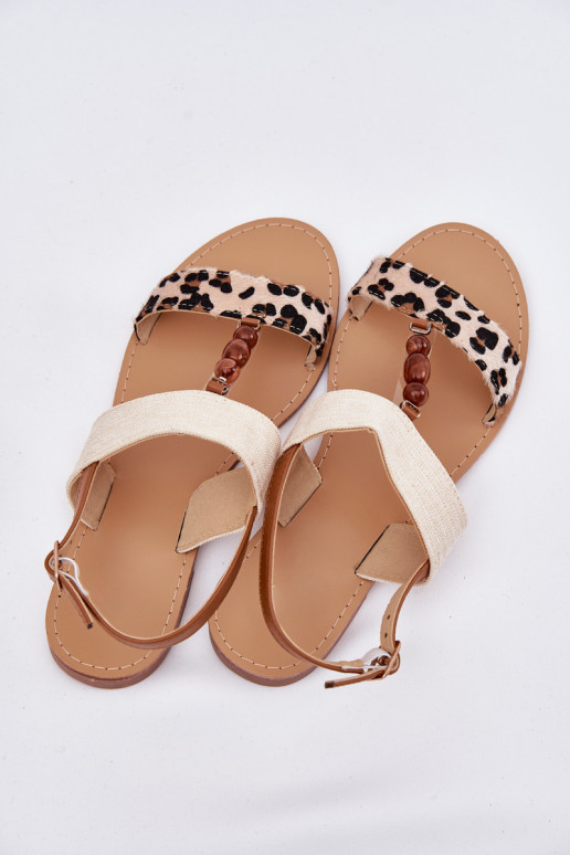 Sandali bassi da donna con perline con motivi di pelliccia di leopardo beige Virona