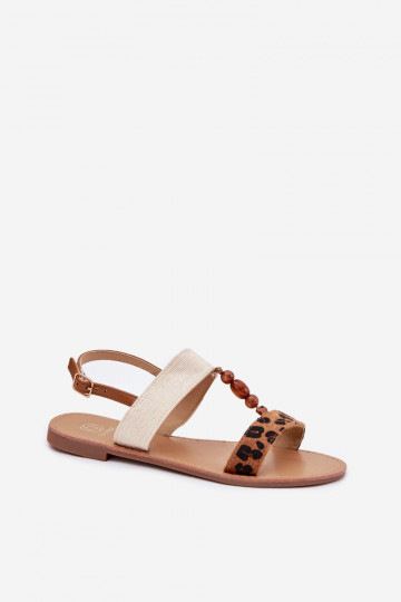 Sandali bassi da donna con perline con motivi di pelliccia di leopardo colore marrone Virona 2