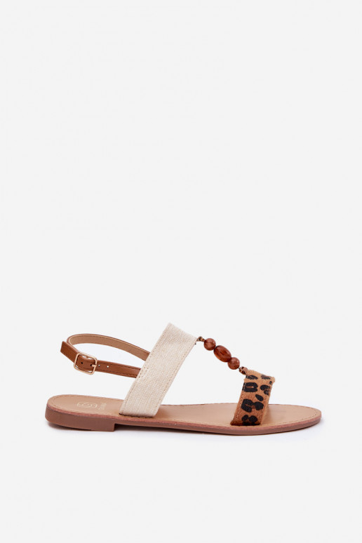 Sandali bassi da donna con perline con motivi di pelliccia di leopardo colore marrone Virona