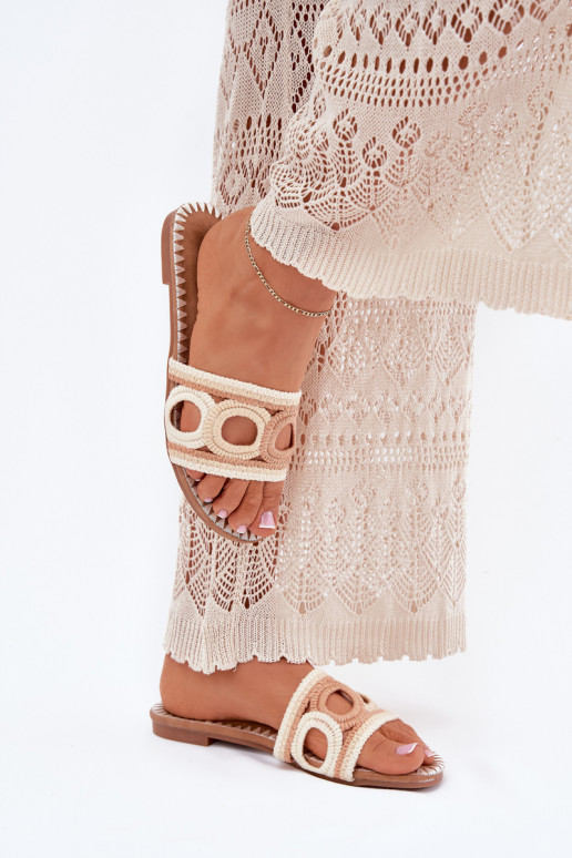 SzydełkoAe Pantofole da donna con tacchi larghi beige Nirina