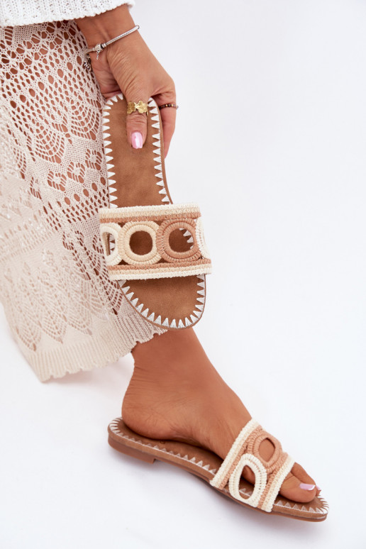 SzydełkoAe Pantofole da donna con tacchi larghi beige Nirina