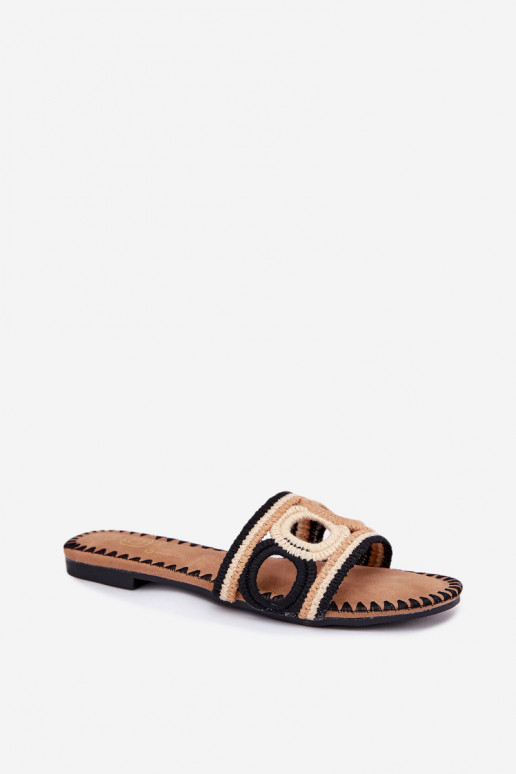 SzydełkoAe Pantofole da donna con tacchi larghi colore nero Nirina