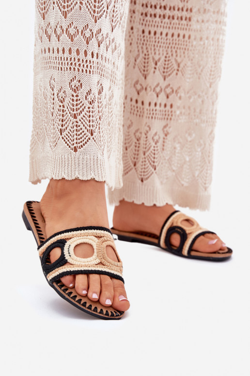 SzydełkoAe Pantofole da donna con tacchi larghi colore nero Nirina