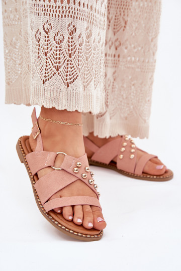 Sandali da donna con tacchi larghi Ze colore doratomi Borchie colore rosa Zanira