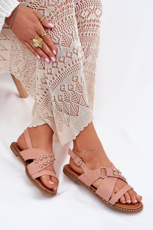 Sandali da donna con tacchi larghi Ze colore doratomi Borchie colore rosa Zanira