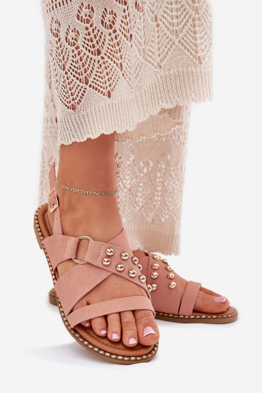 Sandali da donna con tacchi larghi Ze colore doratomi Borchie colore rosa Zanira