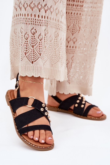 Sandali da donna con tacchi larghi Ze colore doratomi Borchie colore nero Zanira