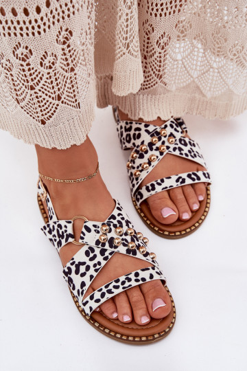 Sandali da donna con tacchi larghi Ze colore doratomi Borchie Bianco-colore nero Zanira