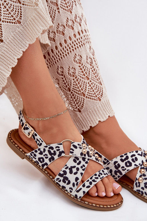 Sandali da donna con tacchi larghi Ze colore doratomi Borchie Bianco-colore nero Zanira