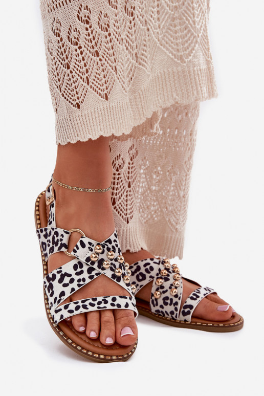 Sandali da donna con tacchi larghi Ze colore doratomi Borchie Bianco-colore nero Zanira