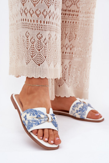 Ciabatte da donna con tacco largo e fiocchi color bianco Avenza
