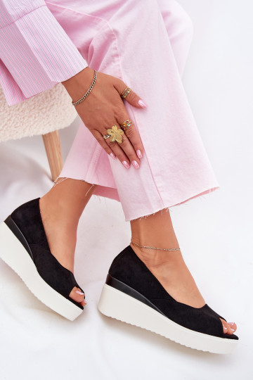 Sandali da donna con piattaforma in eco scamosciato neri Velira
