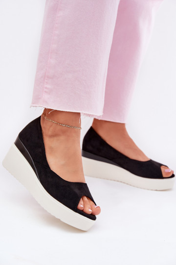 Sandali da donna con piattaforma in eco scamosciato neri Velira 2