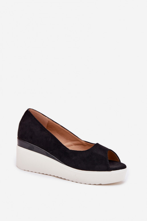 Sandali da donna Su un cuneo Z in ecopelle scamosciatau colore nero Velira