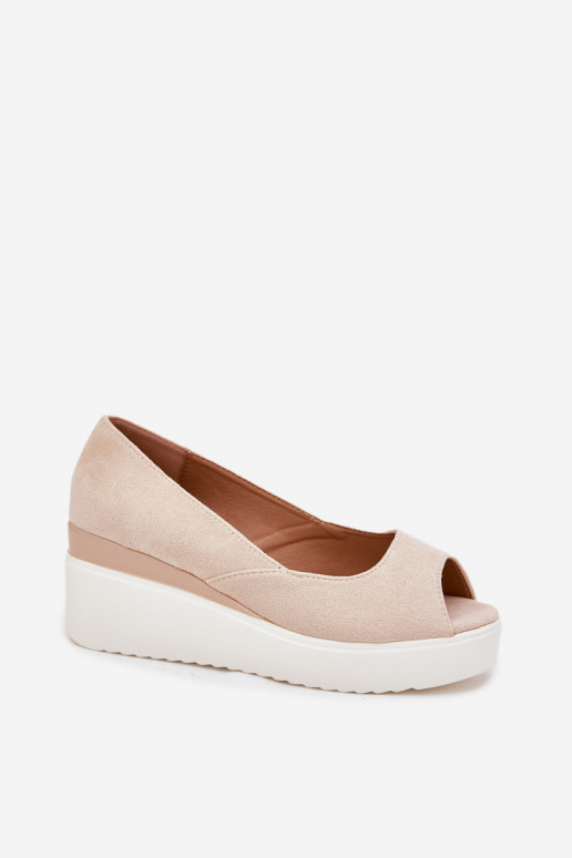 Sandali da donna Su un cuneo Z in ecopelle scamosciatau colore avorio Velira