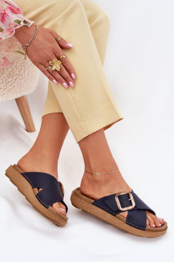 Pantofole in pelle Femminile con fibbie Inblu ED0003IU blu scuro