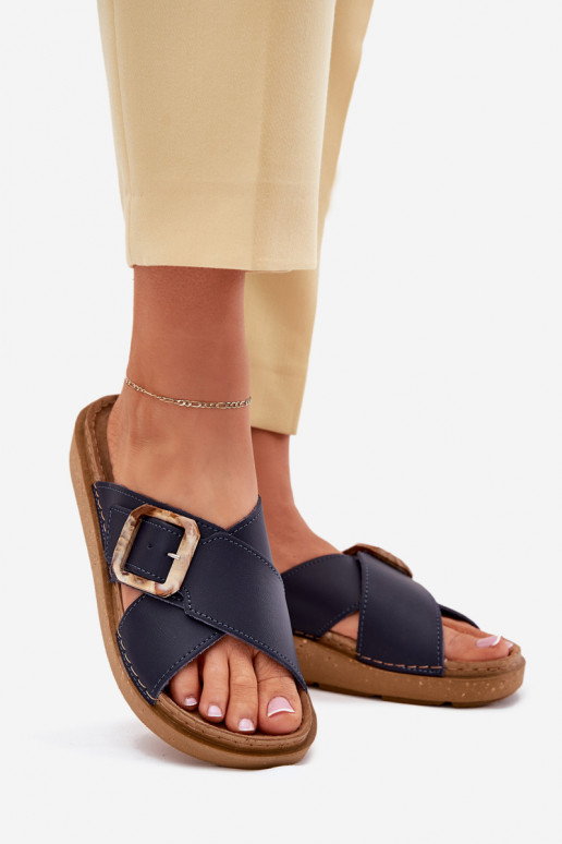 Pantofole in pelle Femminile con fibbie Inblu ED0003IU blu scuro