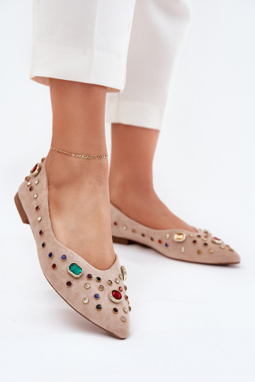 Ballerine da donna decorate con cristalli color sabbia Valena