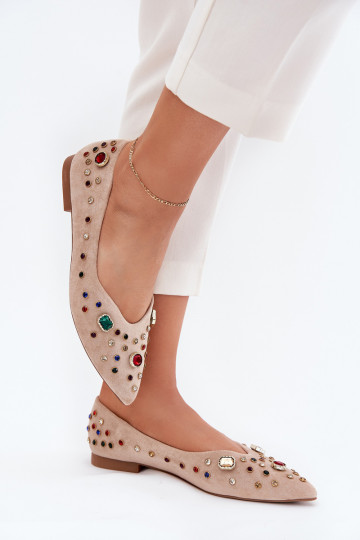 Ballerine da donna decorate con cristalli color sabbia Valena 2