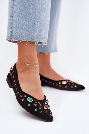 Ballerine da donna decorate con cristalli color nero Valena