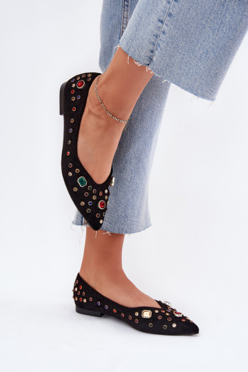 Ballerine da donna decorate con cristalli color nero Valena 2