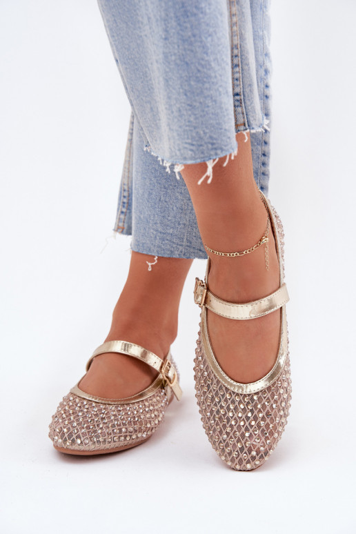 Decorato Ballerine Femminile con cinghie I con fibbie colore dorato Avirae Decorato Ballerine Femminile con cinghie I con fibbie colore dorato Avirae