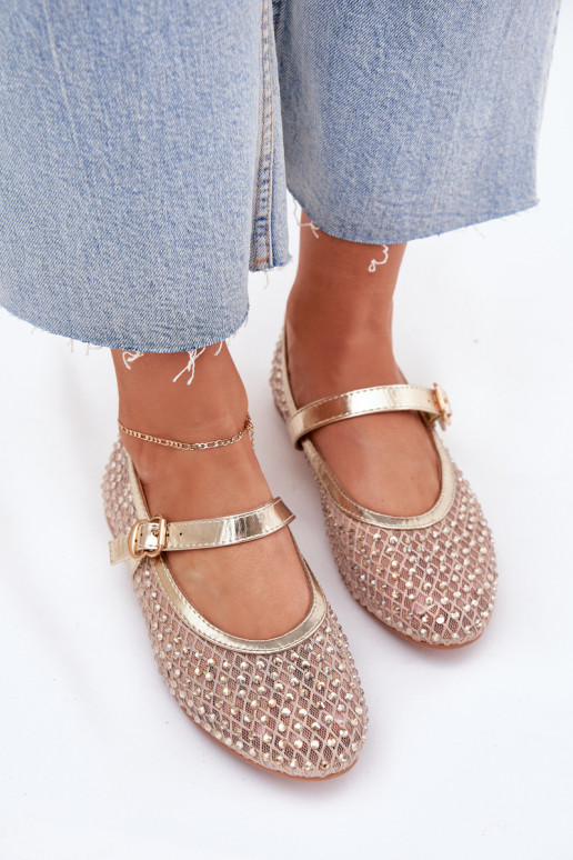 Decorato Ballerine Femminile con cinghie I con fibbie colore dorato Avirae Decorato Ballerine Femminile con cinghie I con fibbie colore dorato Avirae